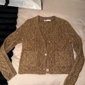 ZARA Brown Knit Cardigan Sweater